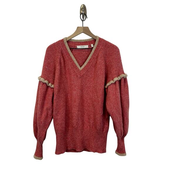 joie Bodie V-Neck Sweater Ponciana/Red Ruffle Sleeve Women’s Size S - Picture 4 of 9